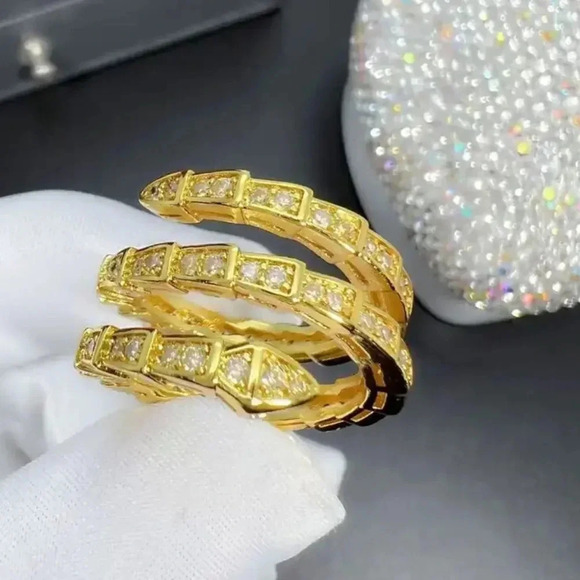 Serpenti Snake Silver Gold Triple Crystal Resizable Ring - Picture 15 of 17